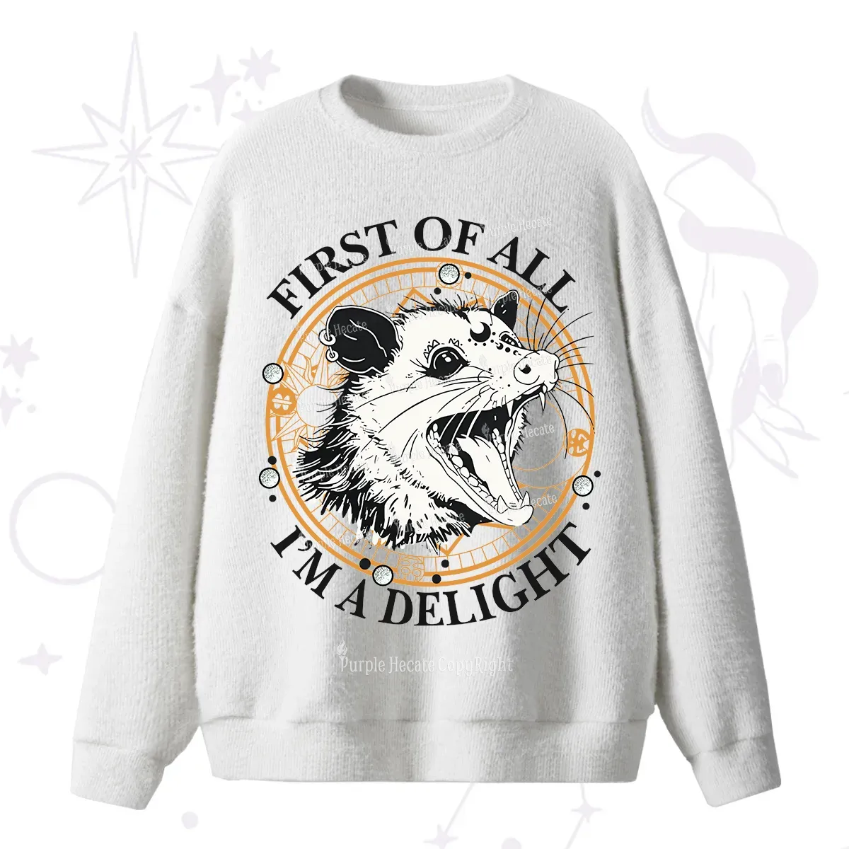 Purplehecate First Of All I Am A Delightful Angry Opossum Fuzzy Ugly Sweater