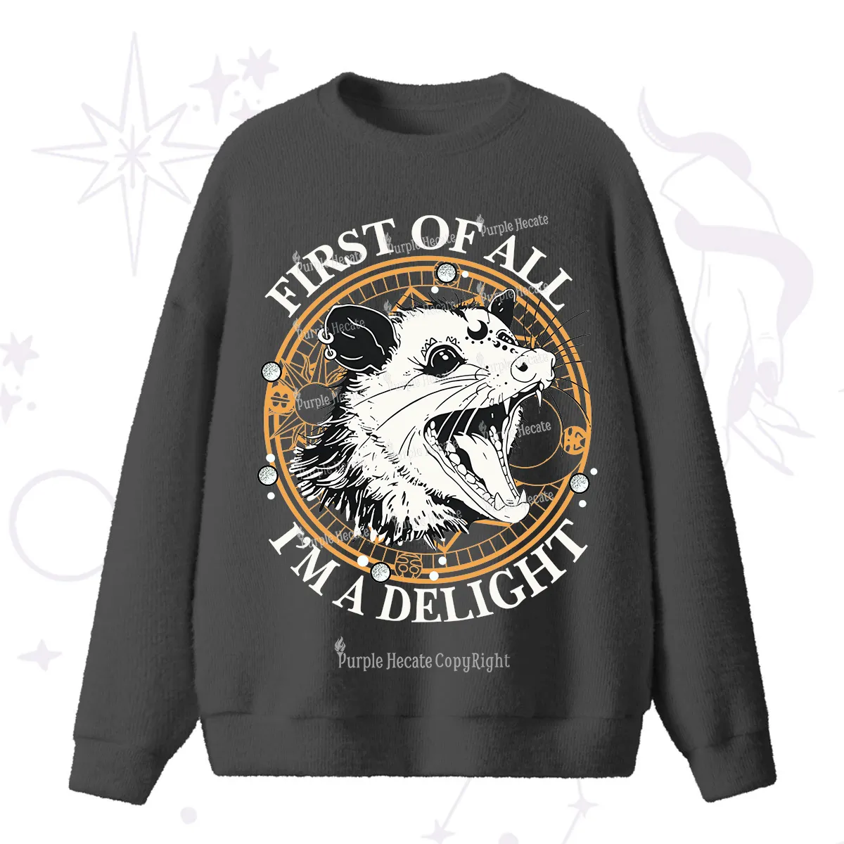 Purplehecate First Of All I Am A Delightful Angry Opossum Fuzzy Ugly Sweater
