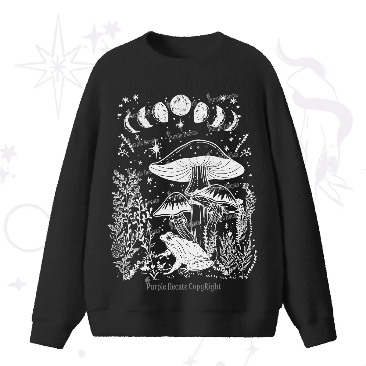 Purplehecate Celestial Frog Mushrooms Fuzzy Ugly Sweater