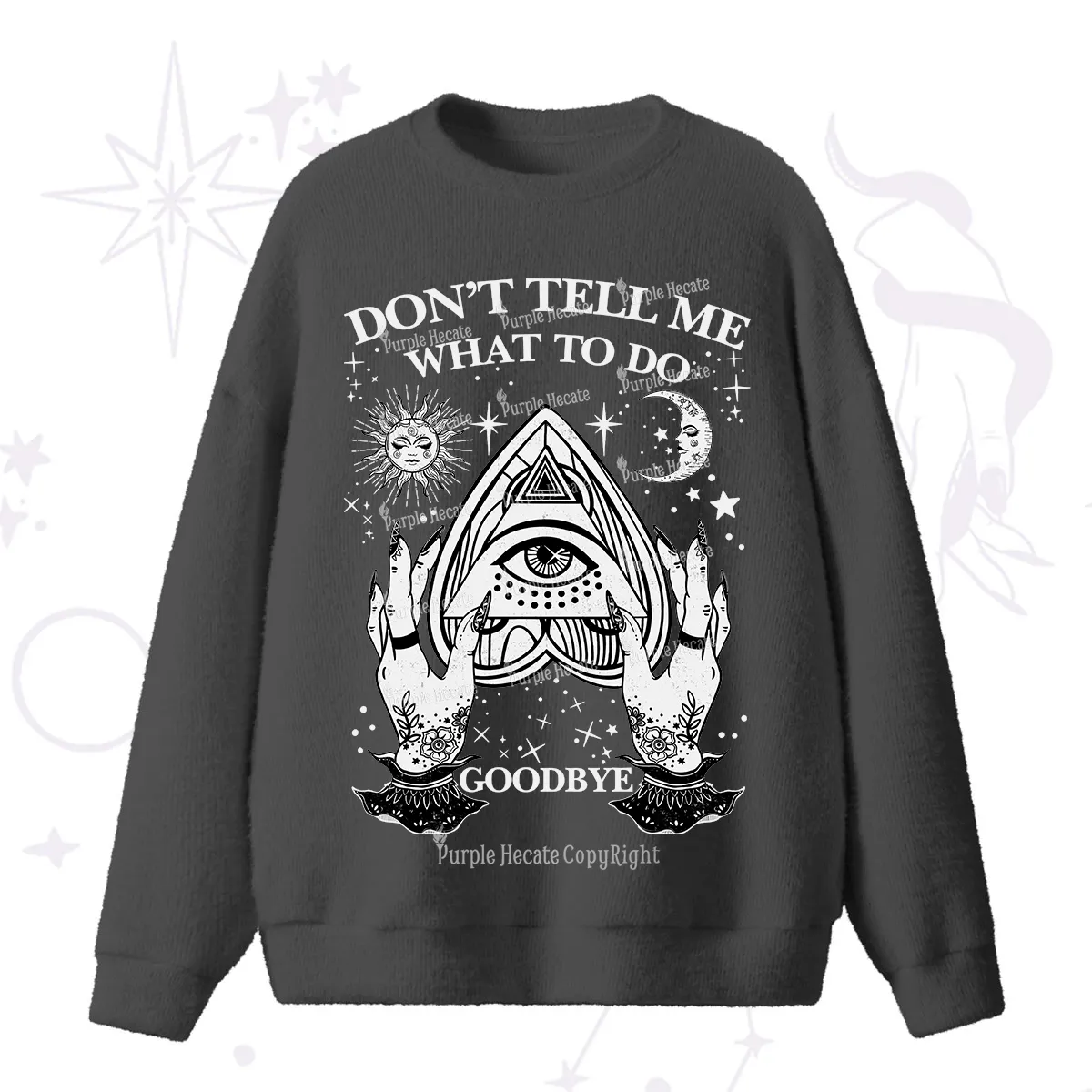 Purplehecate Don't Tell Me What To Do Witch Planchette Eye Fuzzy Ugly Sweater
