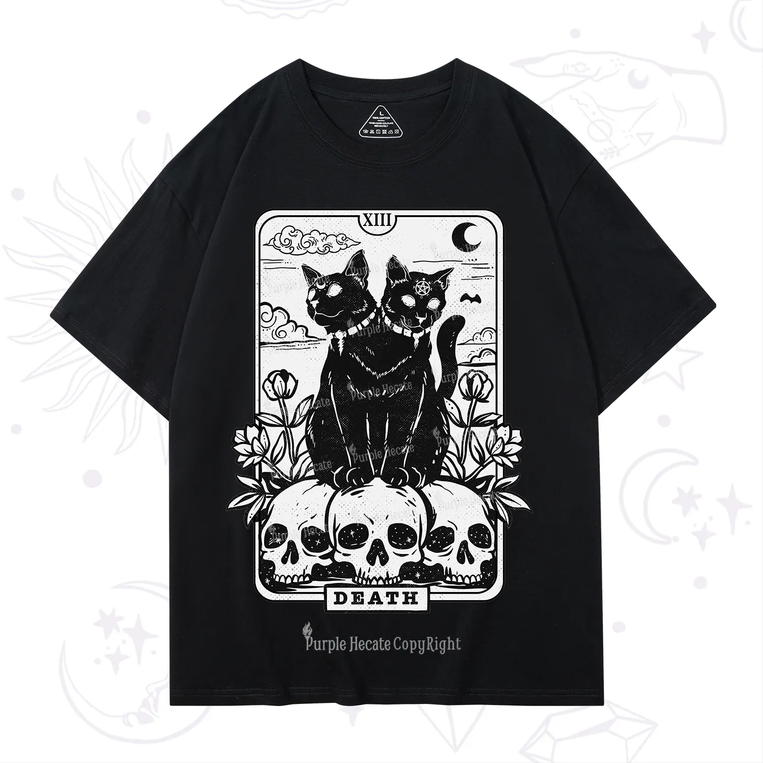 Purplehecate The Black Cat Death Tarot Card T-Shirt