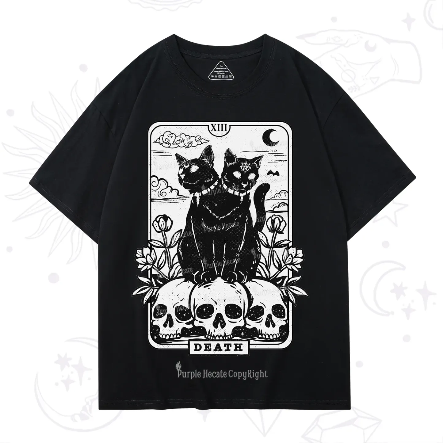 Purplehecate The Black Cat Death Tarot Card T-Shirt