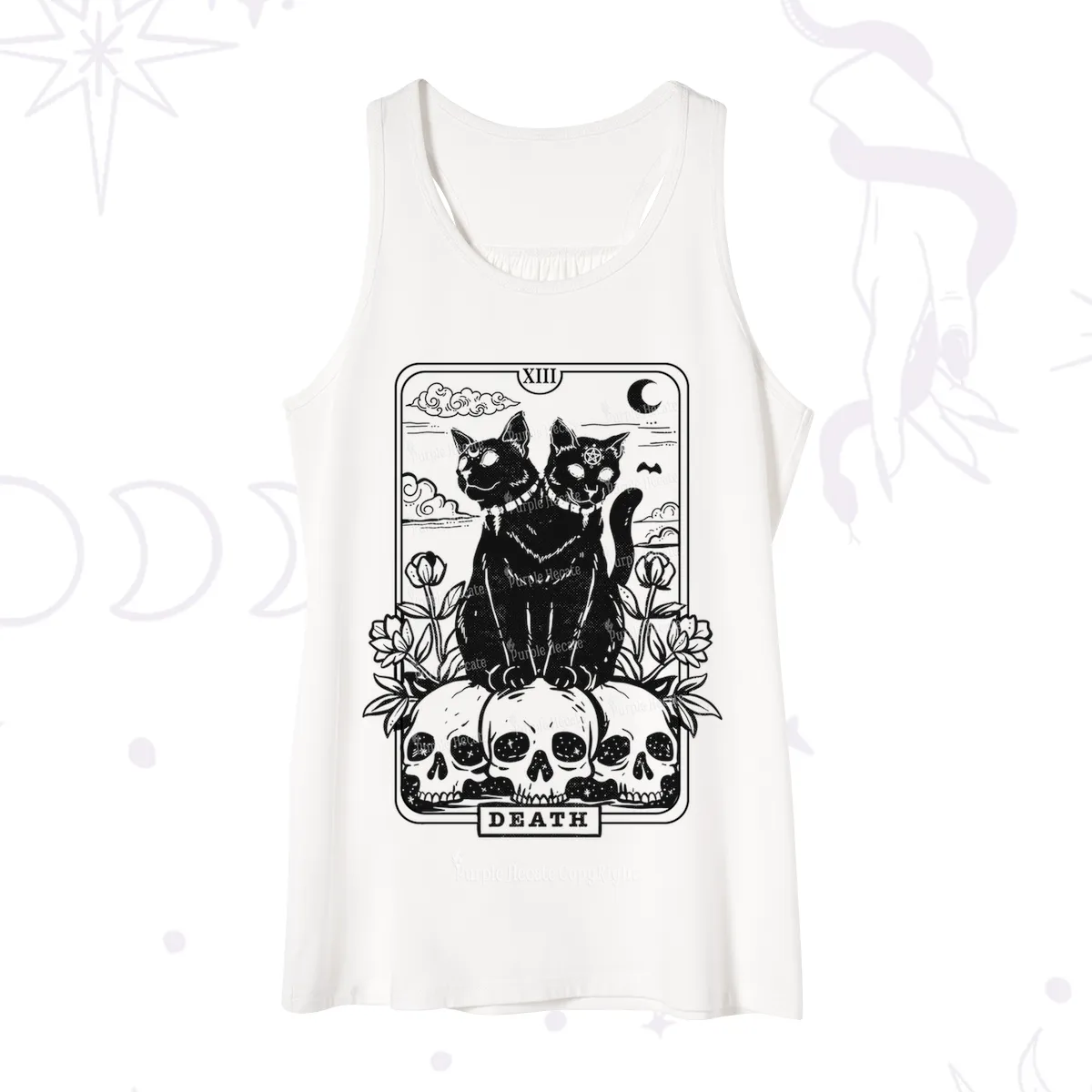 Purplehecate The Black Cat Death Tarot Card Tank