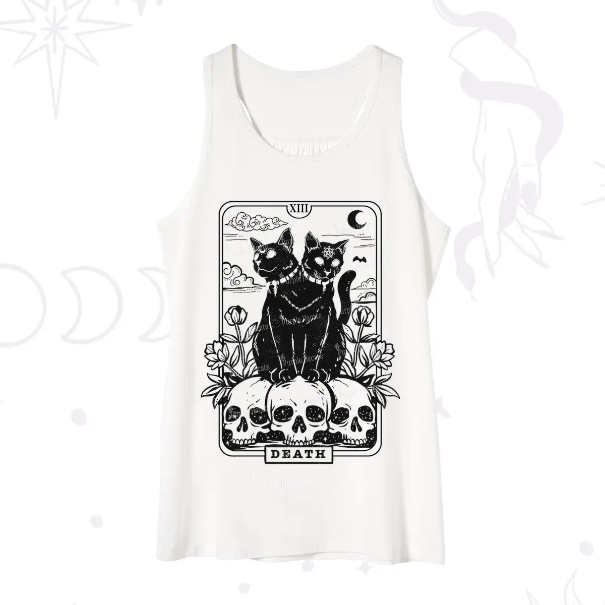 Purplehecate The Black Cat Death Tarot Card Tank