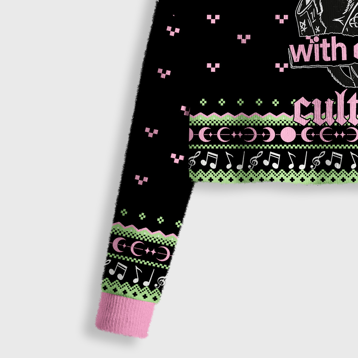 Purplehecate I Find Peace With Cats Music Cult Movies Crop Fuzzy Ugly Sweatshirt