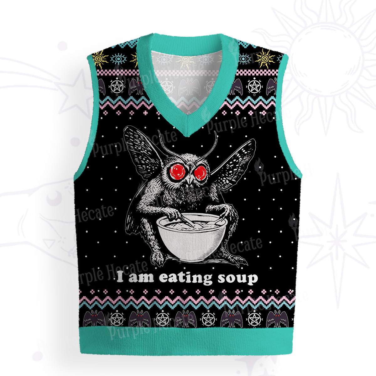 Purplehecate Mothman Eating Soup Ugly Sweater Vest