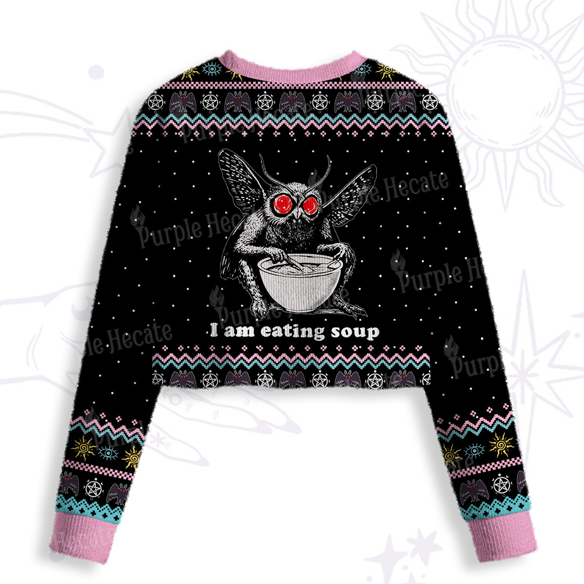 Purplehecate Mothman Eating Soup Crop Fuzzy Ugly Sweatshirt