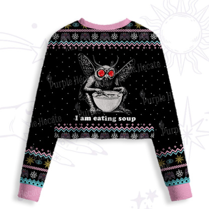 Purplehecate Mothman Eating Soup Crop Fuzzy Ugly Sweatshirt