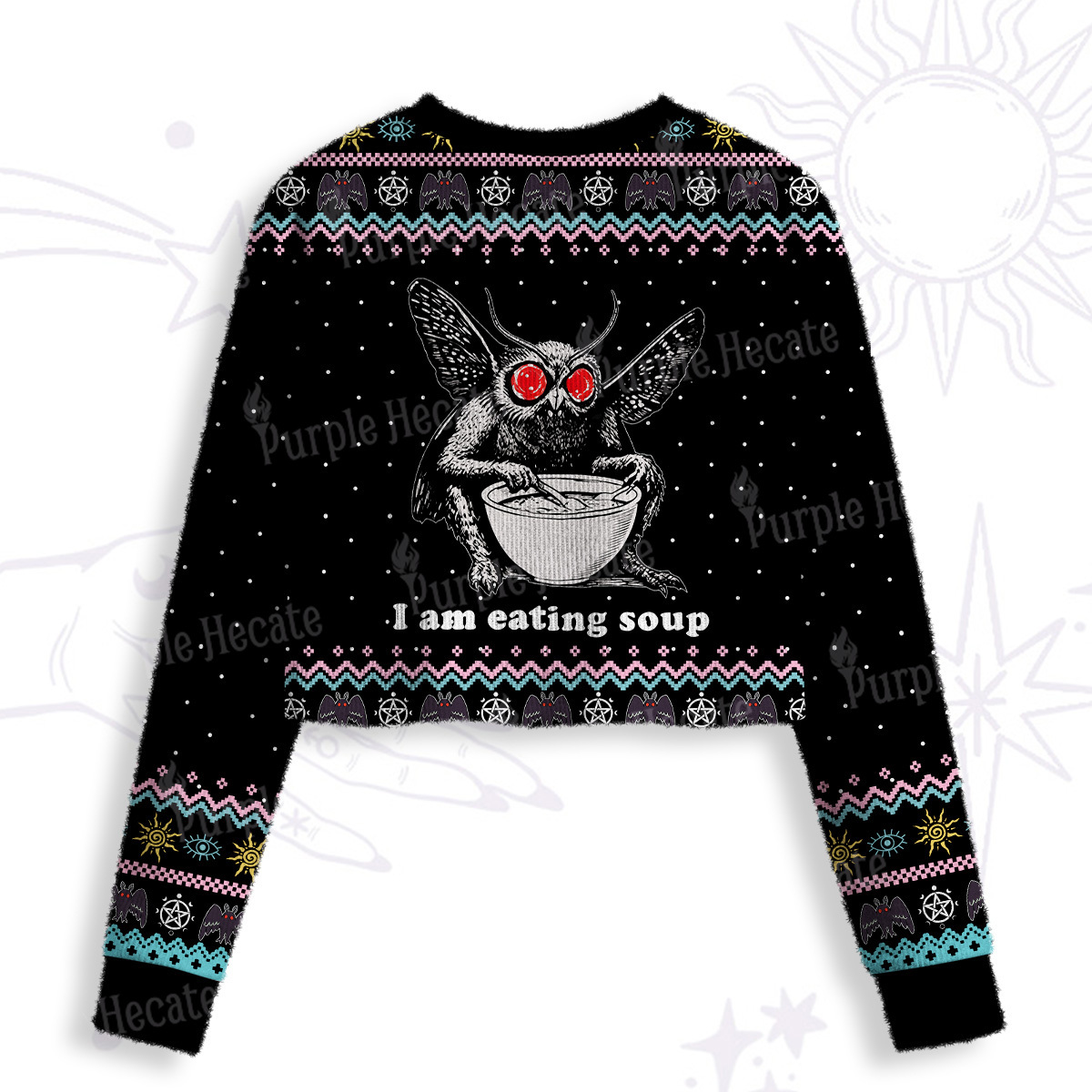 Purplehecate Mothman Eating Soup Crop Fuzzy Ugly Sweatshirt