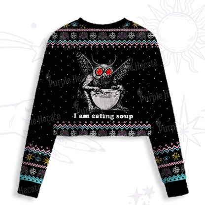 Purplehecate Mothman Eating Soup Crop Fuzzy Ugly Sweatshirt