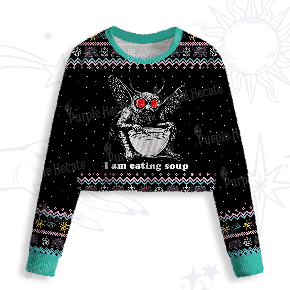 Purplehecate Mothman Eating Soup Crop Fuzzy Ugly Sweatshirt