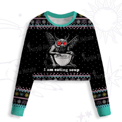 Purplehecate Mothman Eating Soup Crop Fuzzy Ugly Sweatshirt