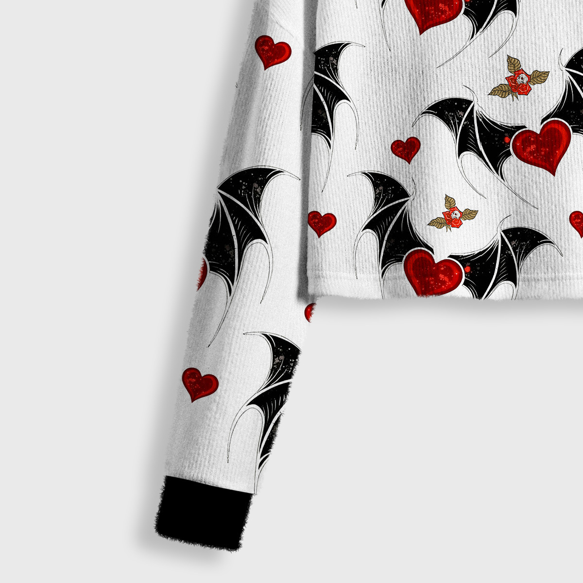 Purplehecate Dark Romance Bat & Heart Crop Fuzzy Ugly Sweatshirt