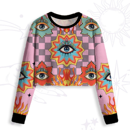 Purplehecate Awakening Flame Crop Fuzzy Ugly Sweatshirt