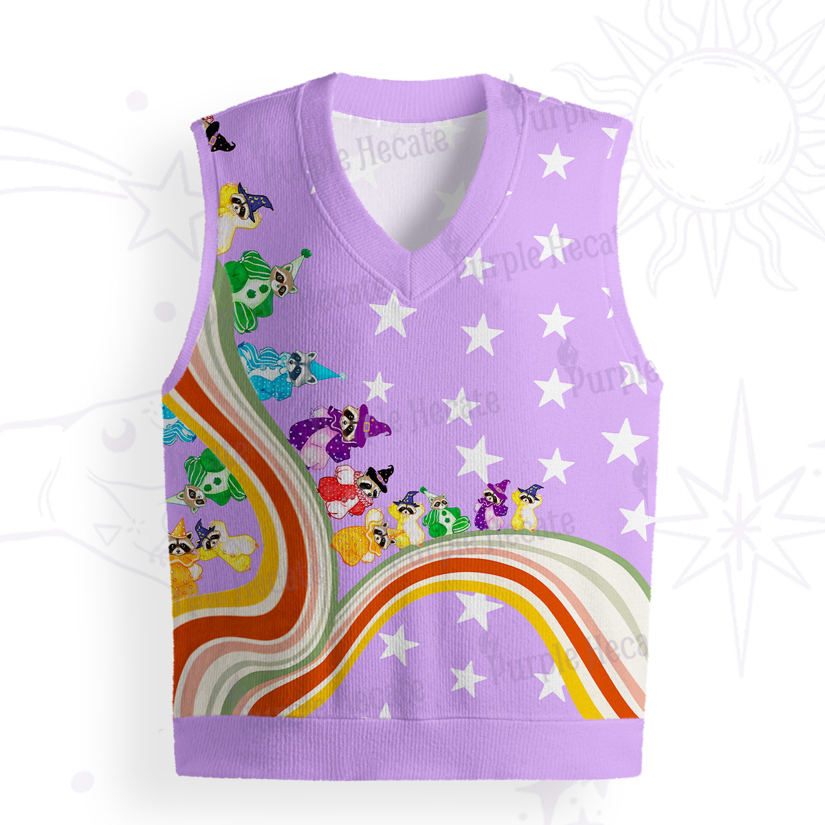 Purplehecate Rainbow Raccoon Star Ugly Sweater Vest