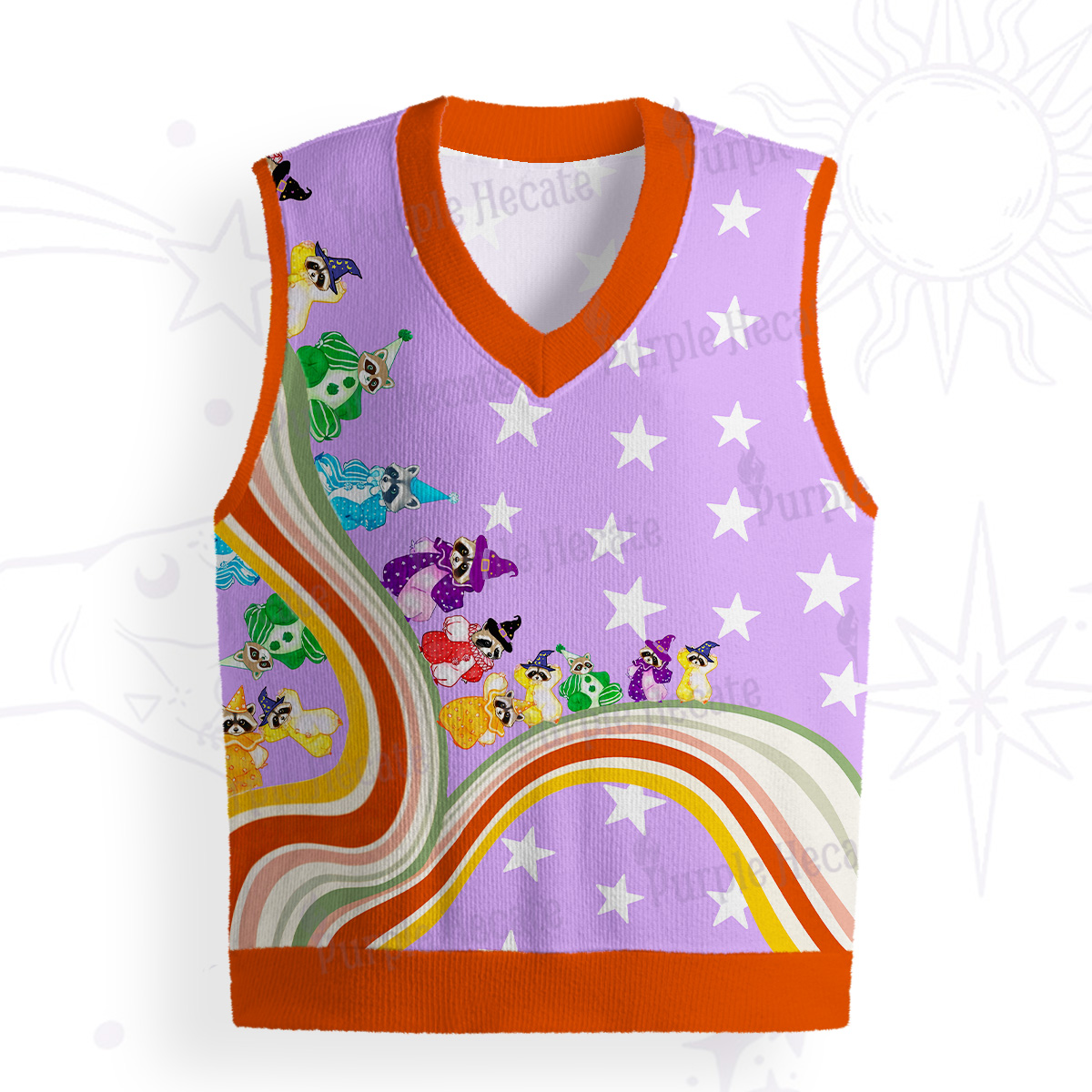 Purplehecate Rainbow Raccoon Star Ugly Sweater Vest