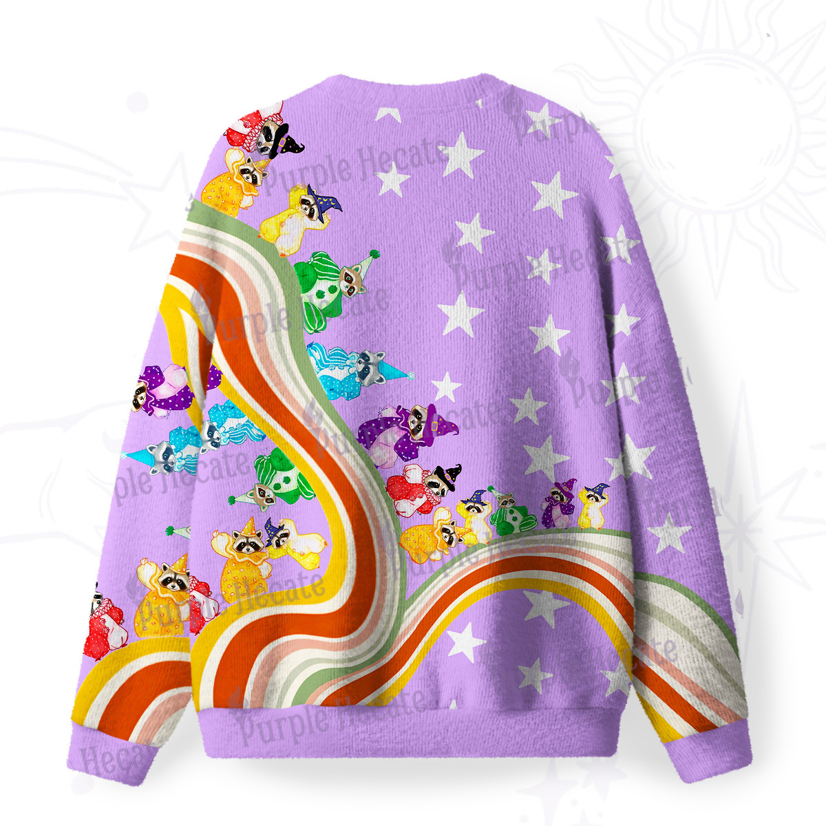 Purplehecate Rainbow Raccoon Star Fuzzy Ugly Sweatshirt