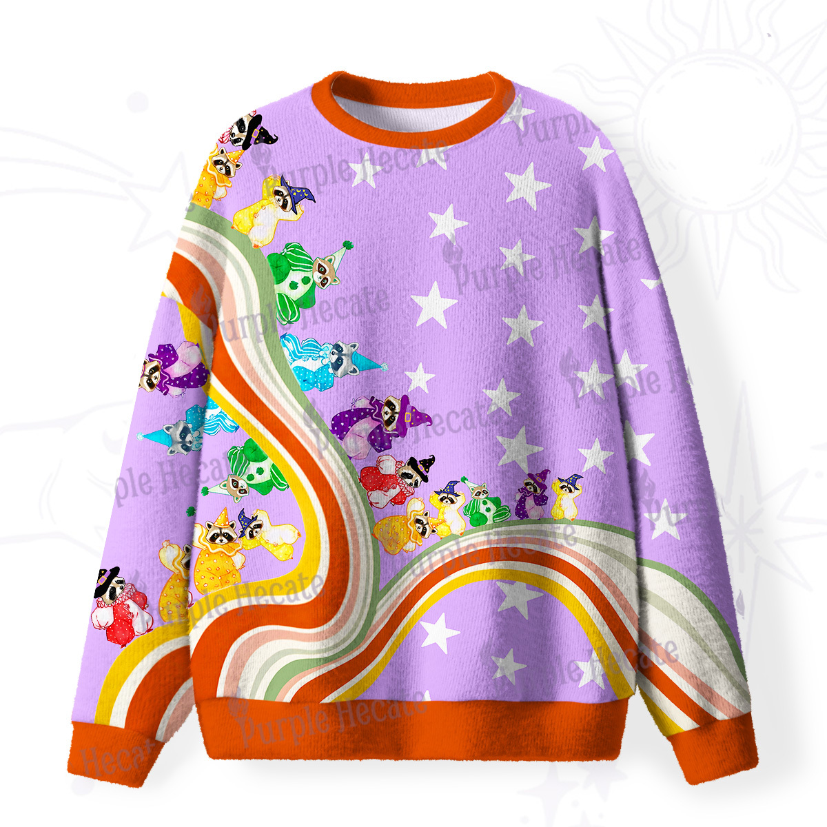 Purplehecate Rainbow Raccoon Star Fuzzy Ugly Sweatshirt