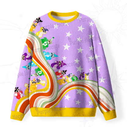 Purplehecate Rainbow Raccoon Star Fuzzy Ugly Sweatshirt