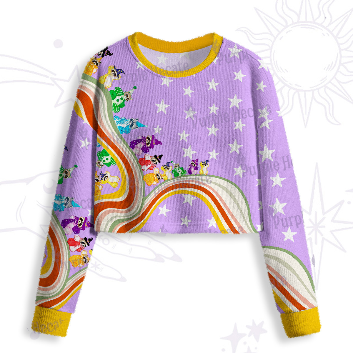 Purplehecate Rainbow Raccoon Star Crop Fuzzy Ugly Sweatshirt