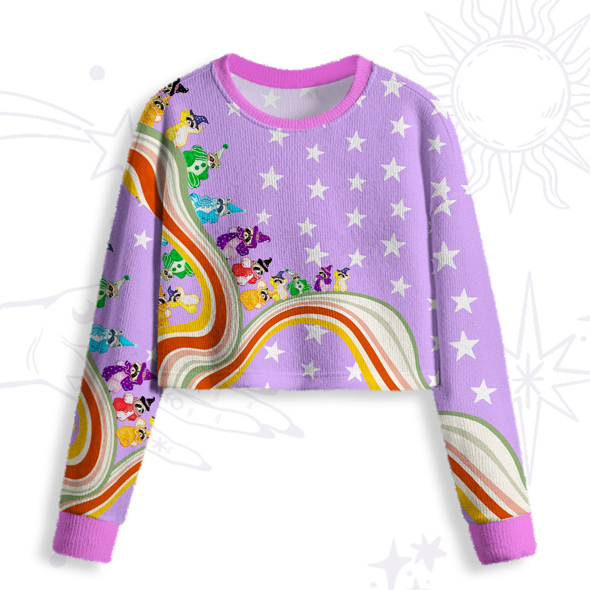 Purplehecate Rainbow Raccoon Star Crop Fuzzy Ugly Sweatshirt