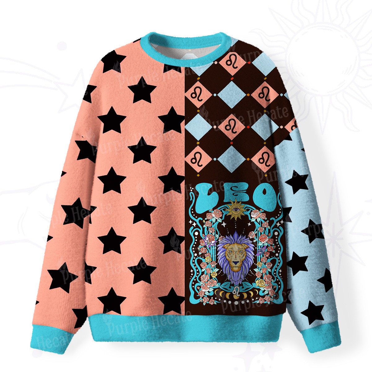 Purplehecate Leo Spirit Zodiac Fuzzy Ugly Sweatshirt