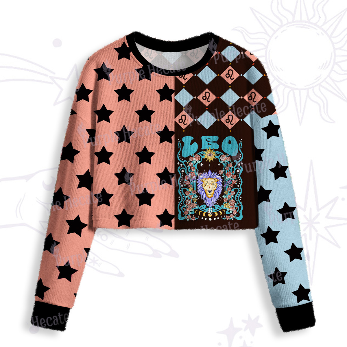 Purplehecate Leo Spirit Zodiac Crop Fuzzy Ugly Sweatshirt