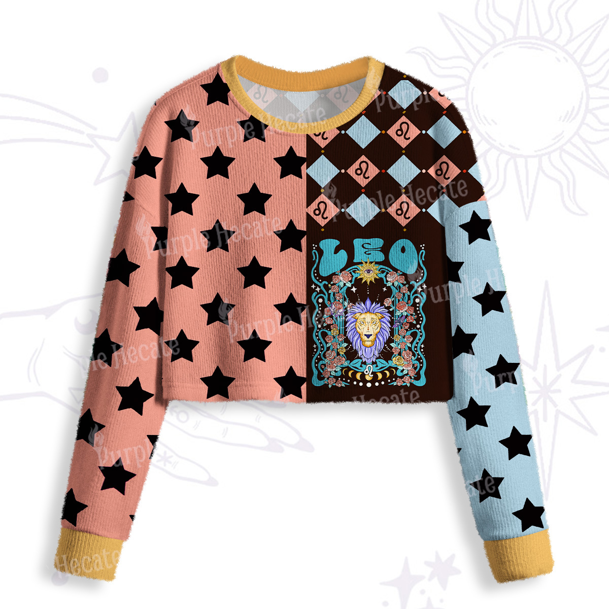 Purplehecate Leo Spirit Zodiac Crop Fuzzy Ugly Sweatshirt