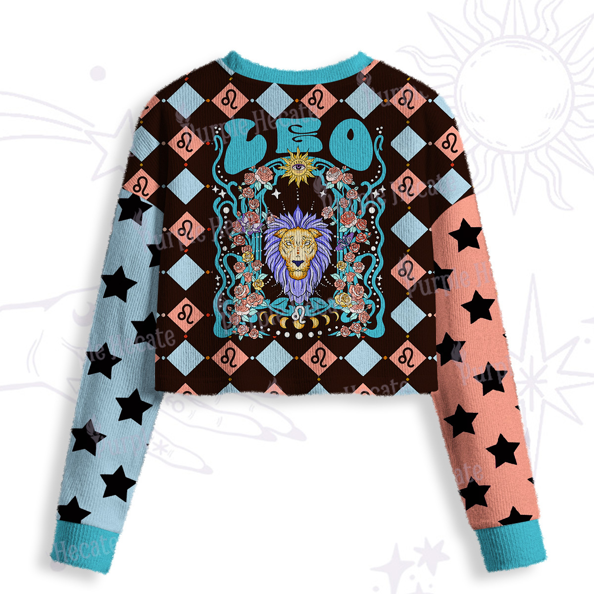 Purplehecate Leo Spirit Zodiac Crop Fuzzy Ugly Sweatshirt