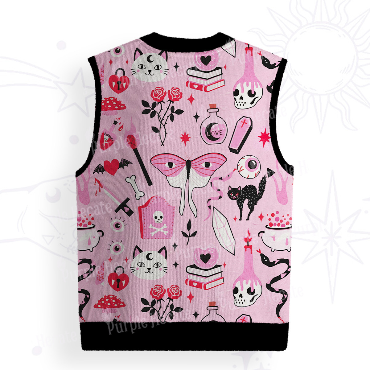 Purplehecate Black Cat Witchy Pink Ugly Sweater Vest