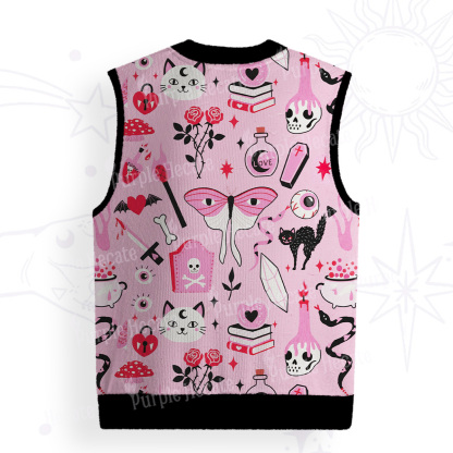 Purplehecate Black Cat Witchy Pink Ugly Sweater Vest