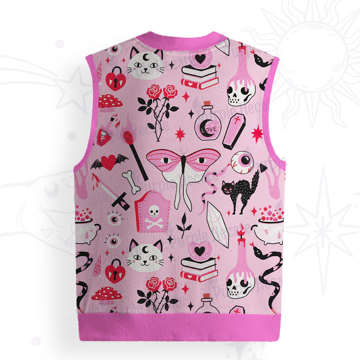 Purplehecate Black Cat Witchy Pink Ugly Sweater Vest