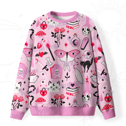 Purplehecate Black Cat Witchy Pink Fuzzy Ugly Sweatshirt