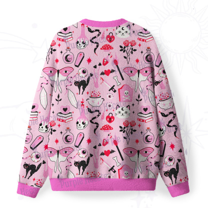 Purplehecate Black Cat Witchy Pink Fuzzy Ugly Sweatshirt