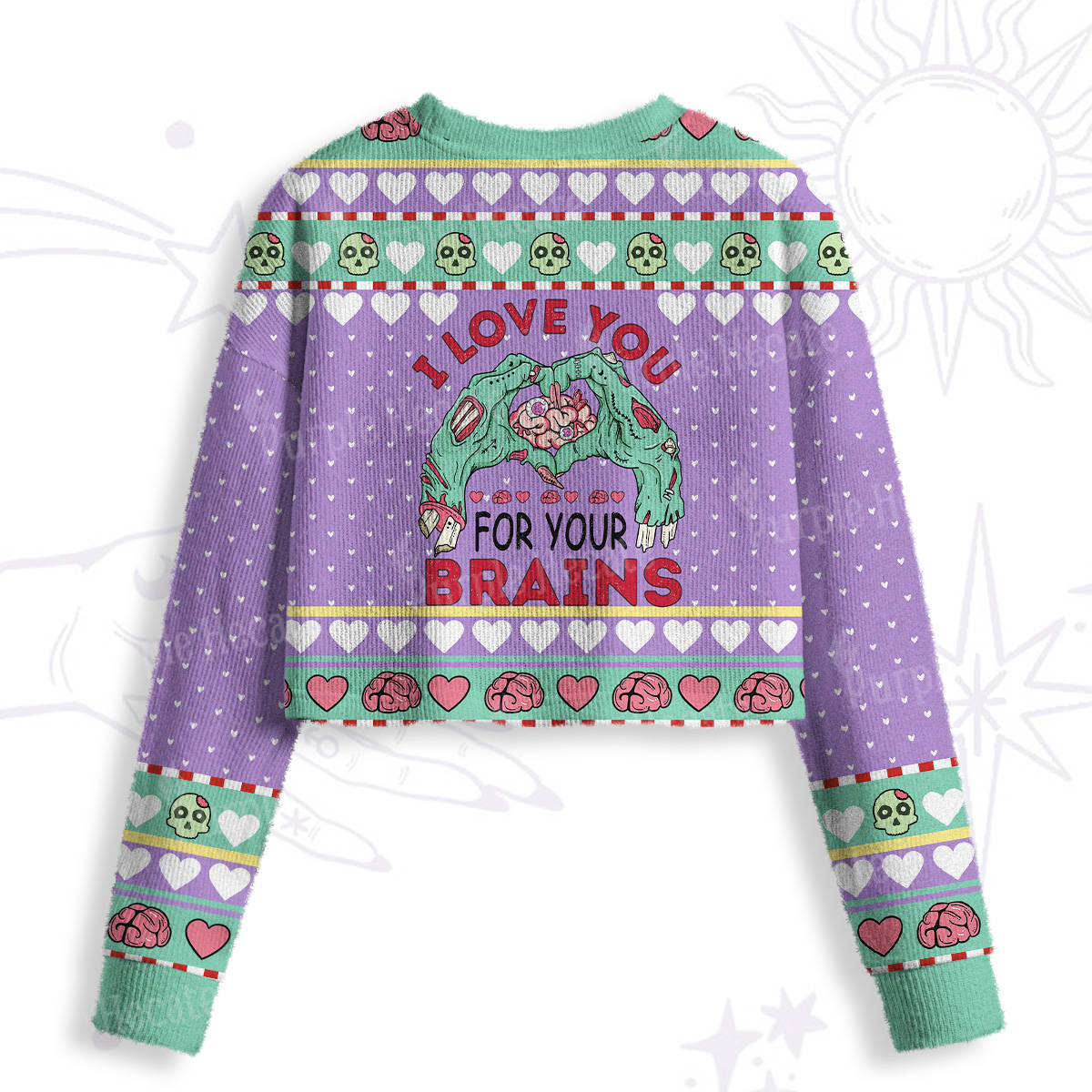 Purplehecate I Love You For Your Brains Crop Fuzzy Ugly Sweatshirt