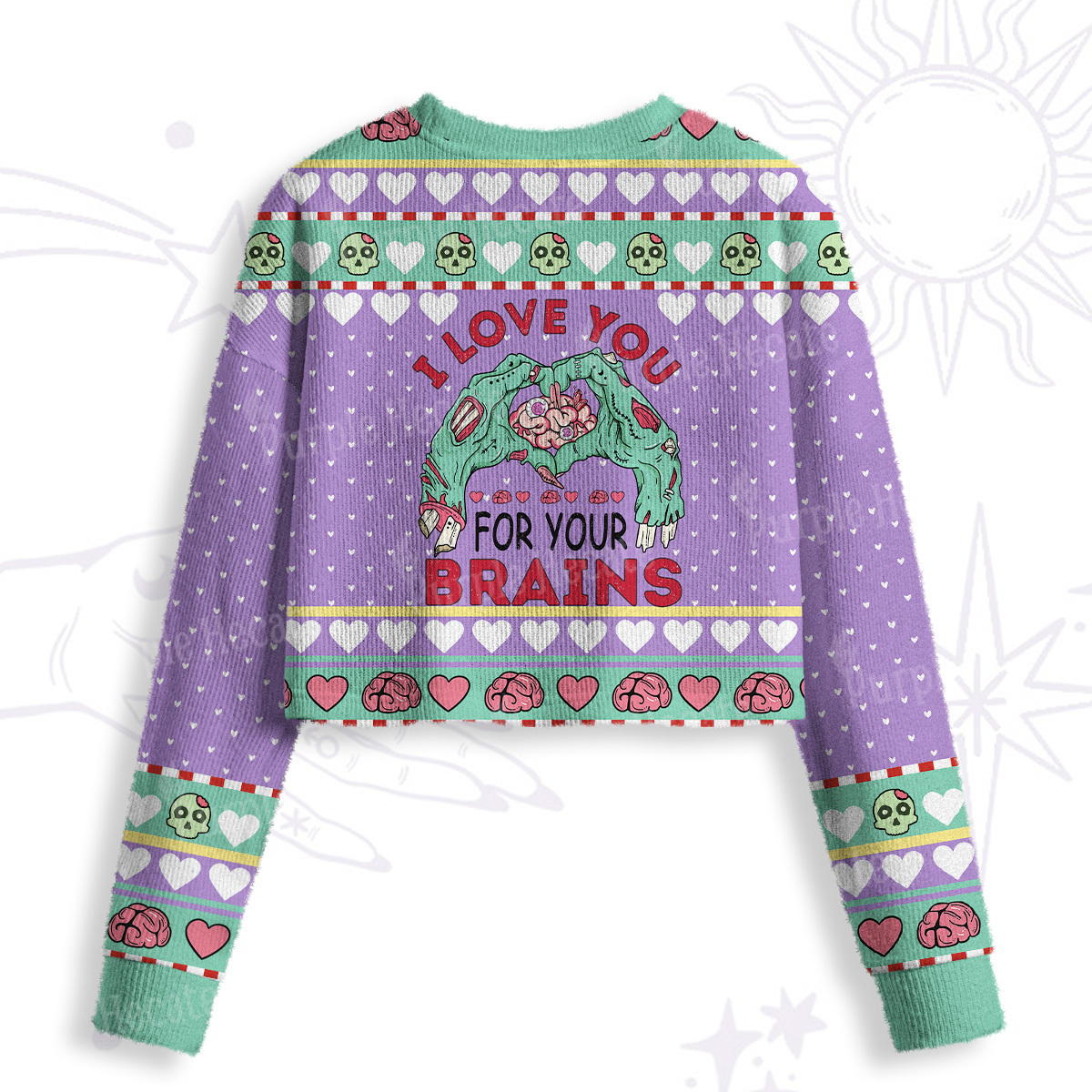Purplehecate I Love You For Your Brains Crop Fuzzy Ugly Sweatshirt