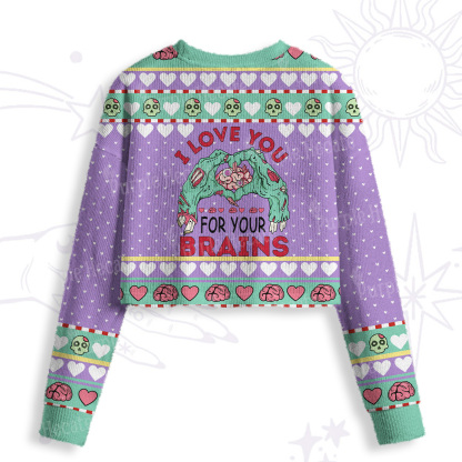 Purplehecate I Love You For Your Brains Crop Fuzzy Ugly Sweatshirt
