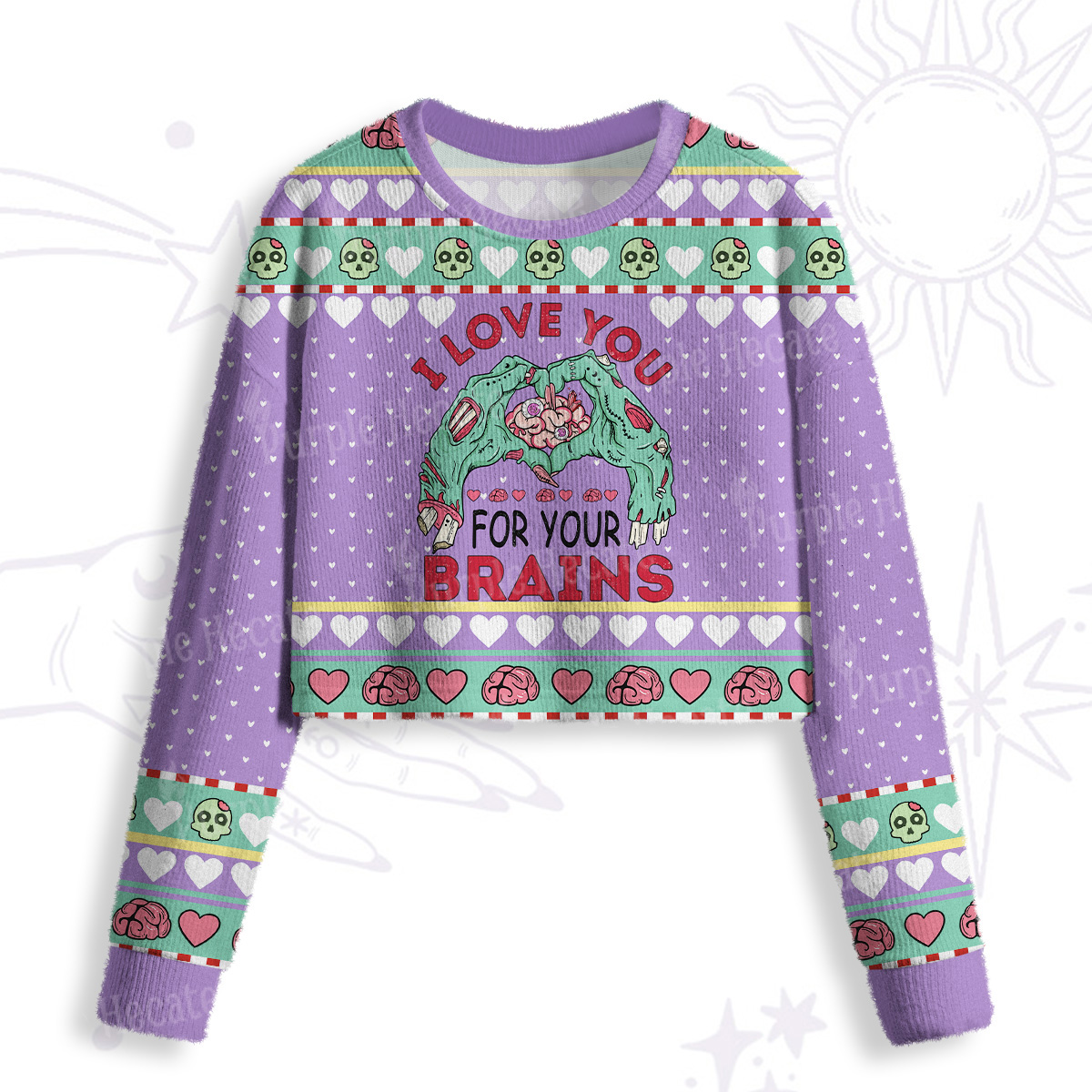 Purplehecate I Love You For Your Brains Crop Fuzzy Ugly Sweatshirt