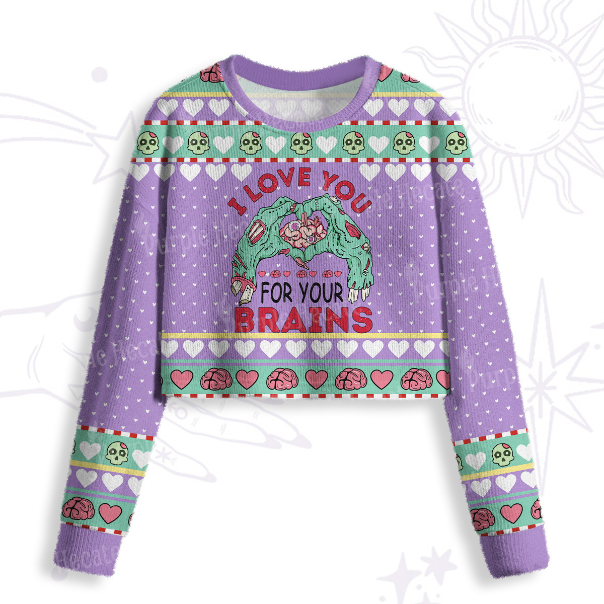 Purplehecate I Love You For Your Brains Crop Fuzzy Ugly Sweatshirt