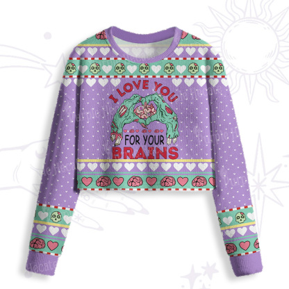 Purplehecate I Love You For Your Brains Crop Fuzzy Ugly Sweatshirt