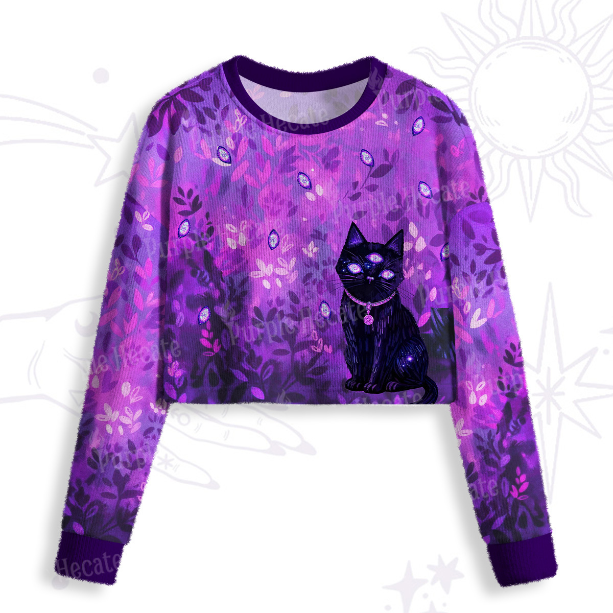 Purplehecate Witch’s Mystic Third-Eye Familiar Crop Fuzzy Ugly Sweatshirt