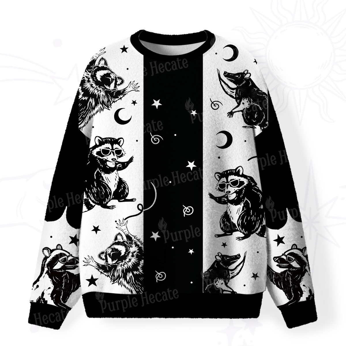 Purplehecate Galactic Raccoon Club Fuzzy Ugly Sweatshirt