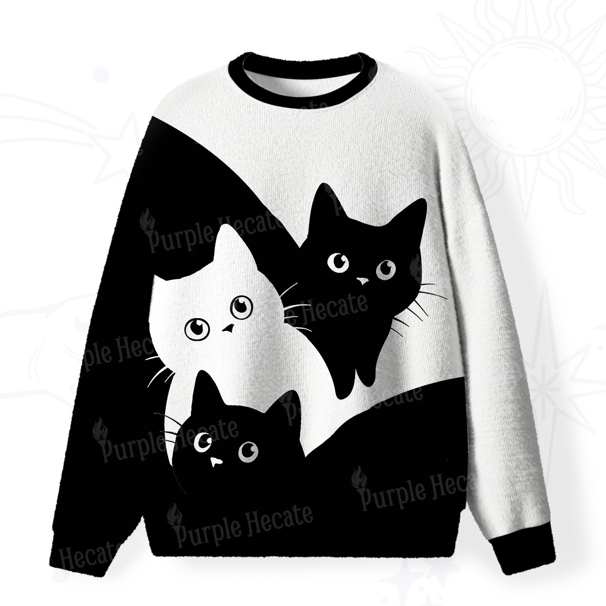 Purplehecate Curious Cats Fuzzy Ugly Sweatshirt