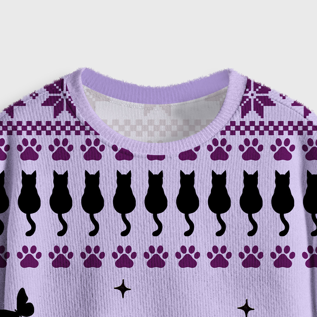 Purplehecate Midnight Pawprints Black Cat Crop Fuzzy Ugly Sweatshirt