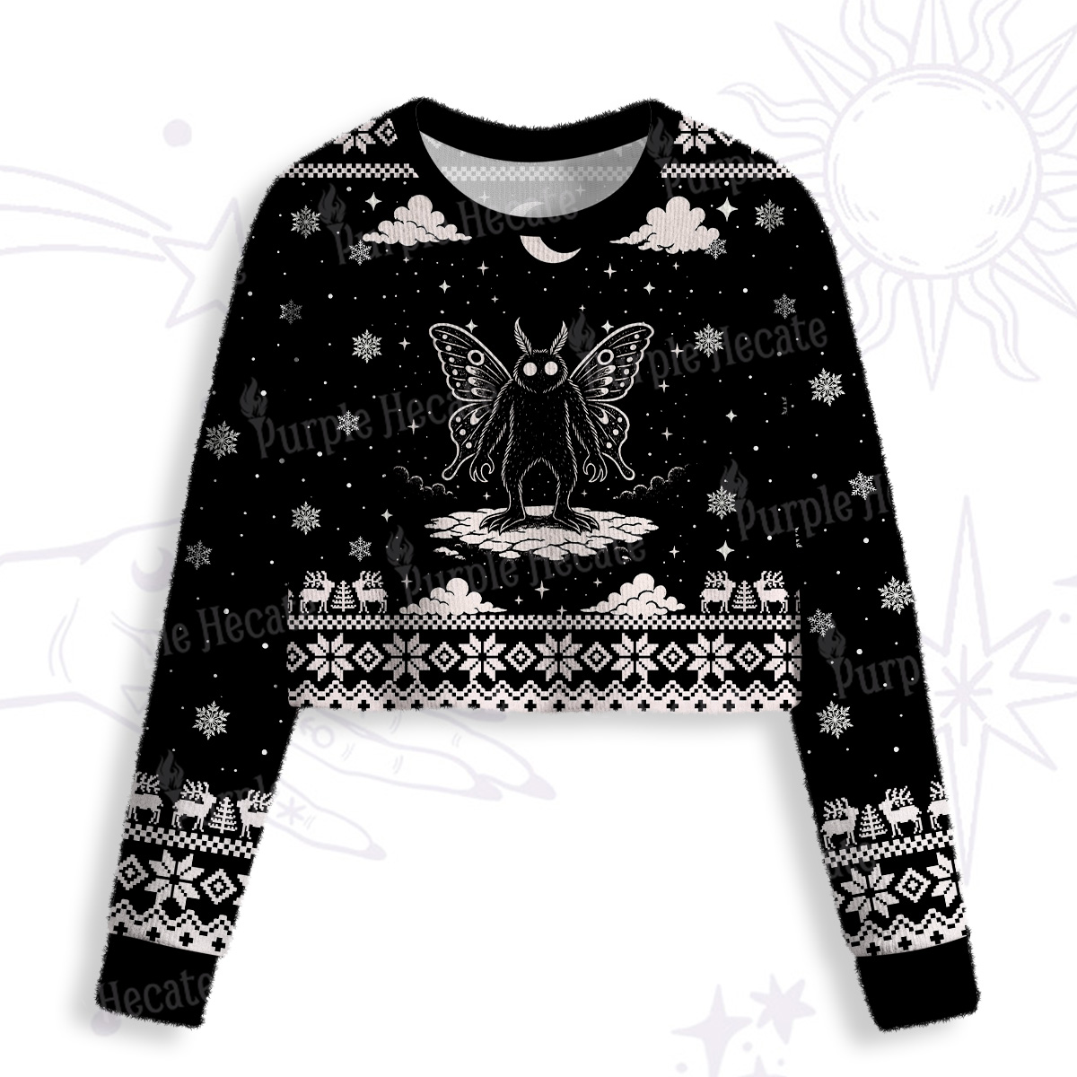Purplehecate Dark Moth Crop Fuzzy Ugly Sweatshirt