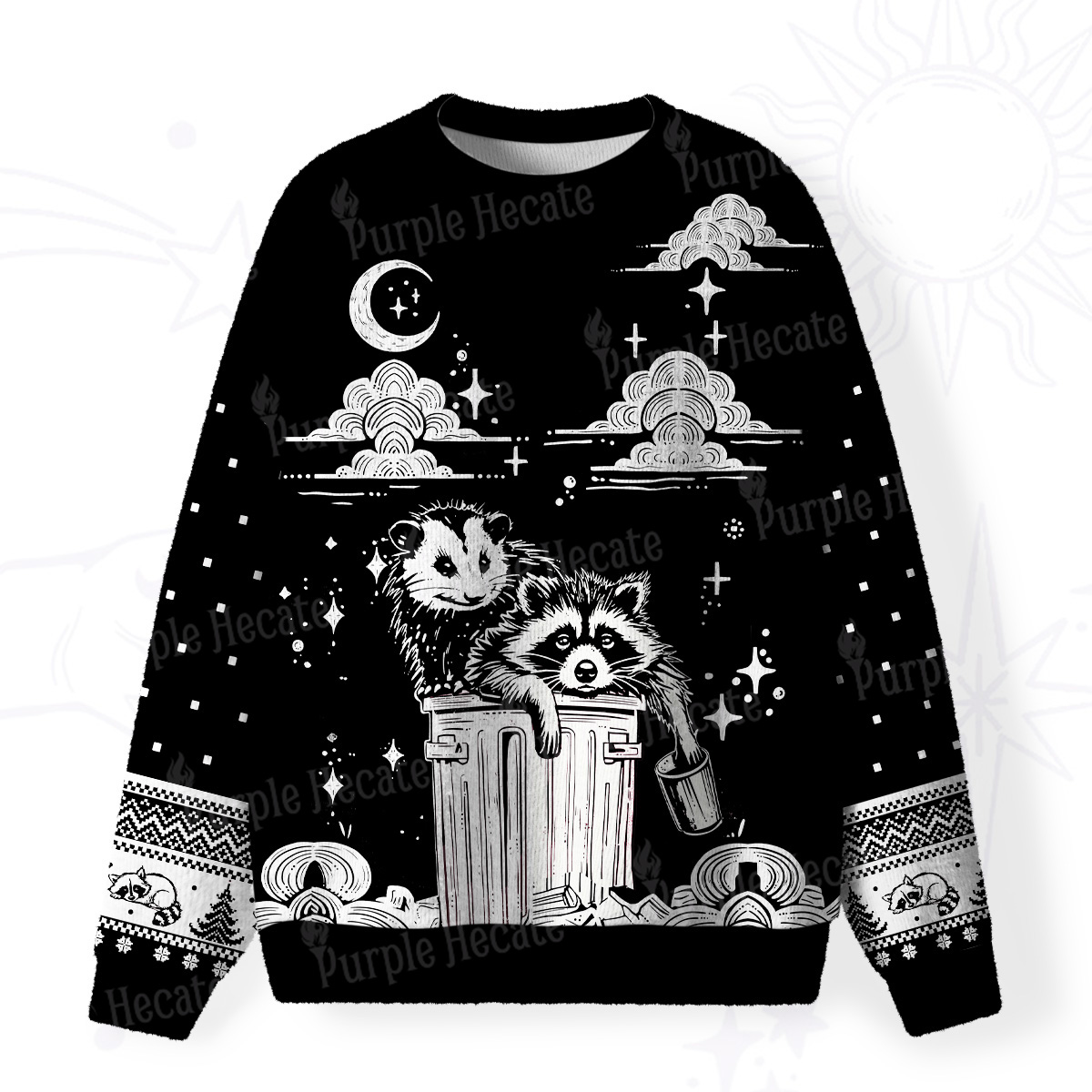 Purplehecate The Team Trash Raccoon & Possum Fuzzy Ugly Sweatshirt