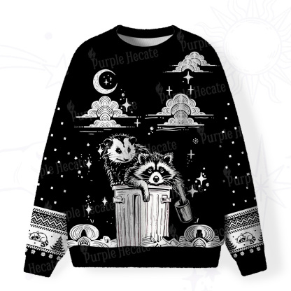Purplehecate The Team Trash Raccoon & Possum Fuzzy Ugly Sweatshirt