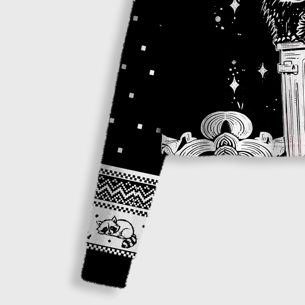 Purplehecate The Team Trash Raccoon & Possum Crop Fuzzy Ugly Sweatshirt