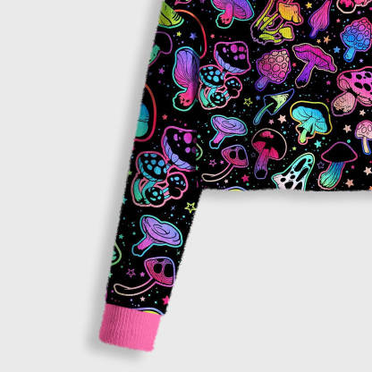 Purplehecate Psychedelic Mushroom Rave Crop Fuzzy Ugly Sweatshirt
