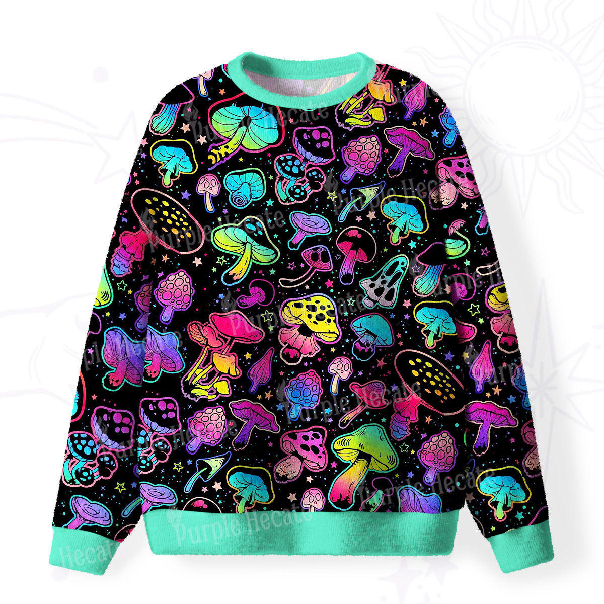 Purplehecate Psychedelic Mushroom Rave Fuzzy Ugly Sweatshirt